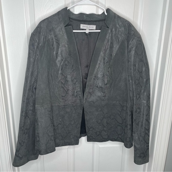 Pamela McCoy 100% Genuine Leather Snakeskin Print Jacket Coat 2X - Picture 1 of 16